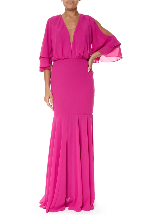 Vestido Longo Crepe Rosa - DG75857 Essential Collection