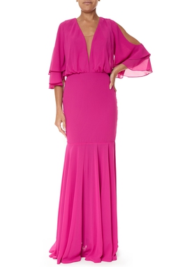 Vestido Longo Crepe Rosa