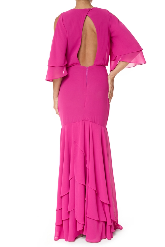Vestido Longo Crepe Rosa - DG75857 Essential Collection