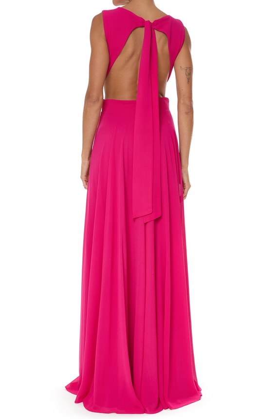 Vestido Longo Crepe Rosa - DG76015 Essential Collection