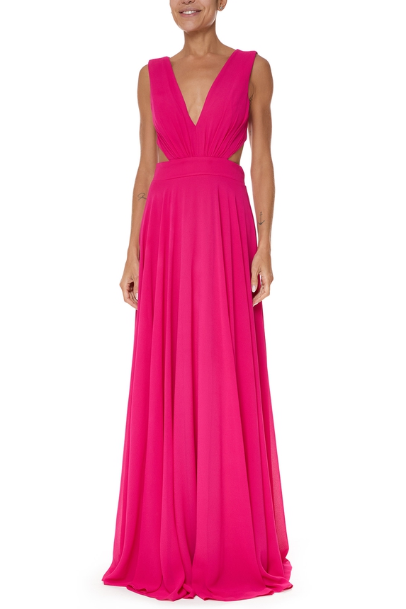 Vestido Longo Crepe Rosa - DG76015 Essential Collection