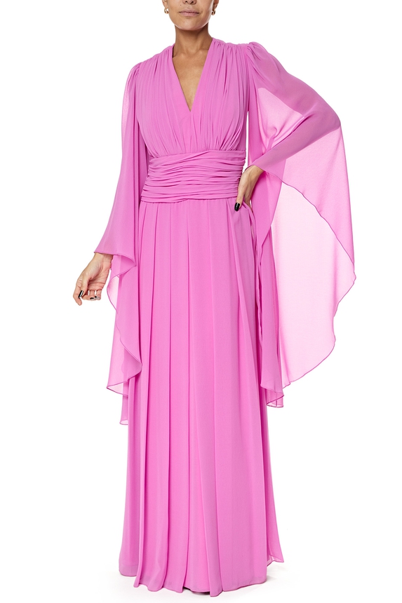 Vestido Longo Crepe Rosa - DG76188 Marcelo Quadros