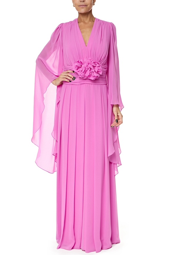 Vestido Longo Crepe Rosa - DG76188 Marcelo Quadros