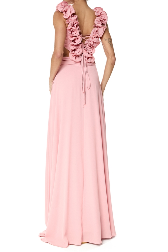 Vestido Longo Crepe Rosa - DG76353 Essential Collection