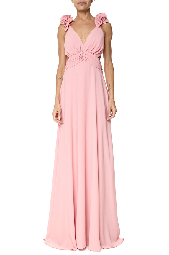 Vestido Longo Crepe Rosa - DG76353 Essential Collection