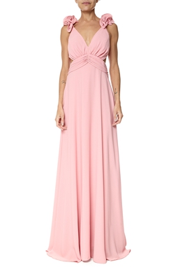 Vestido Longo Crepe Rosa