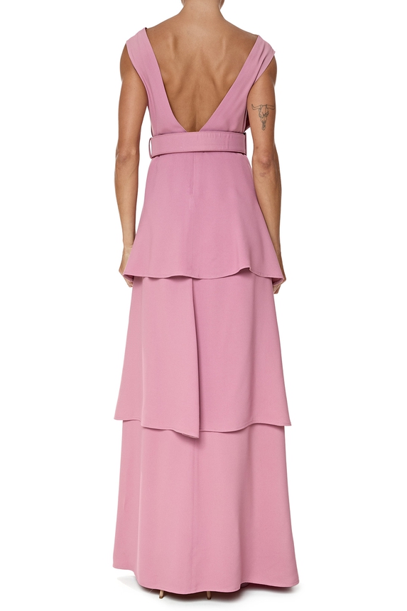 Vestido Longo Crepe Rosa - DG76388 Essential Collection