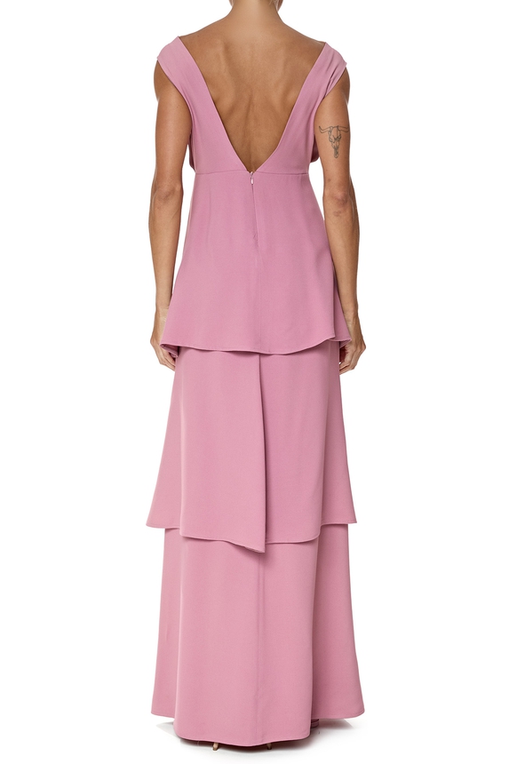Vestido Longo Crepe Rosa - DG76388 Essential Collection