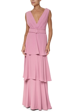 Vestido Longo Crepe Rosa