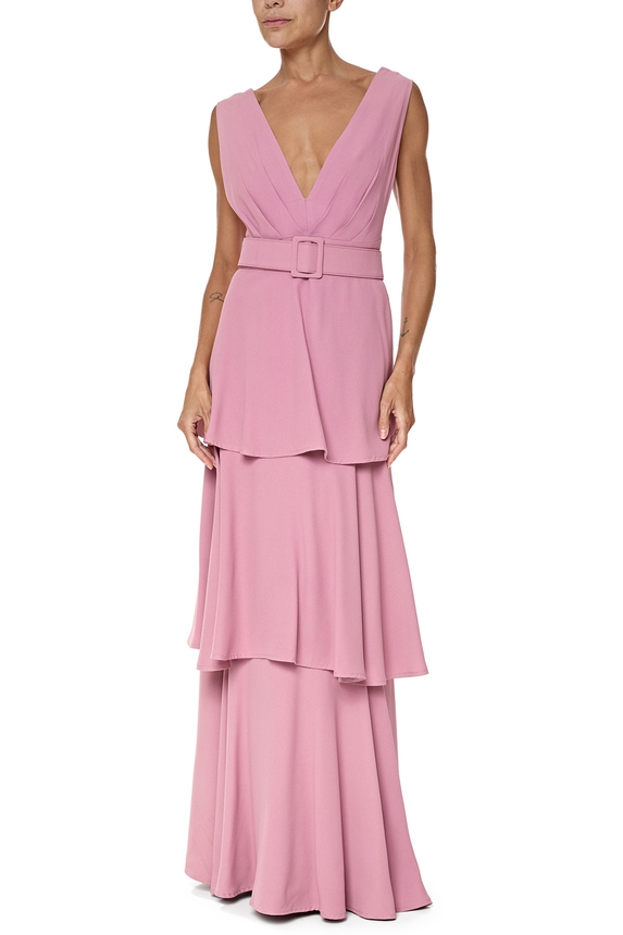Vestido Longo Crepe Rosa - DG76388 Essential Collection