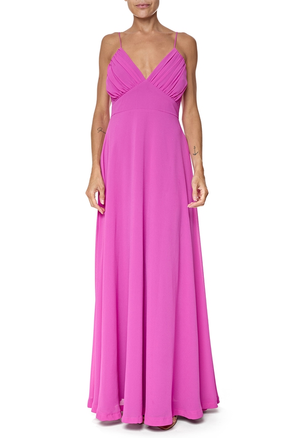 Vestido Longo Crepe Rosa - DG76547 Essential Collection