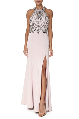 Vestido Longo Crepe Rosa