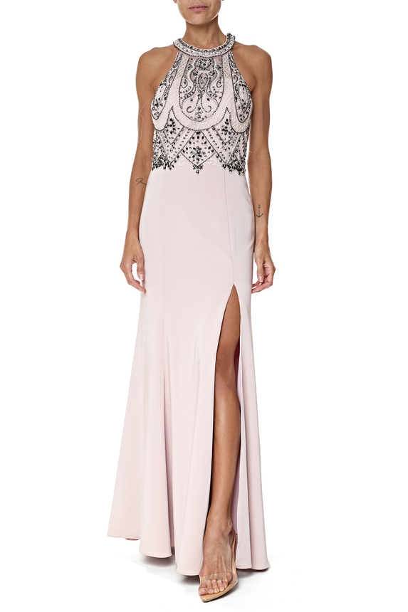 Vestido Longo Crepe Rosa - DG76565 Essential Collection