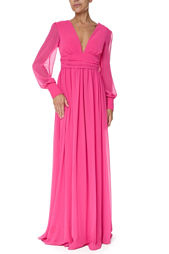 Vestido Longo Crepe Rosa - DG76633 Essential Collection