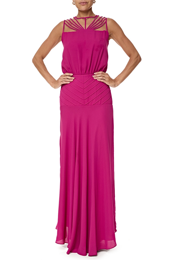 Vestido Longo Crepe Rosa - DG76719 Bo.Bô