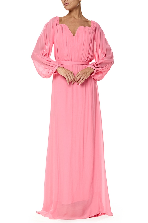 Vestido Longo Crepe Rosa - DG76921 Kika Simonsen