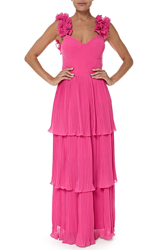 Vestido Longo Crepe Rosa - DG76940 Essential Collection