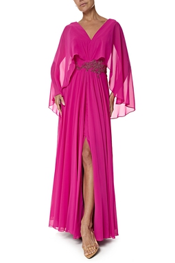 Vestido Longo Crepe Rosa