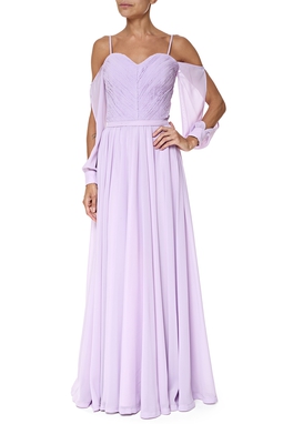 Vestido Longo Crepe Roxo