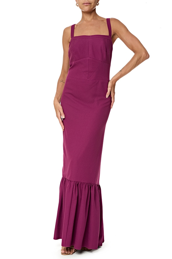 Vestido Longo Crepe Roxo - DG76712 Débora Mangabeira