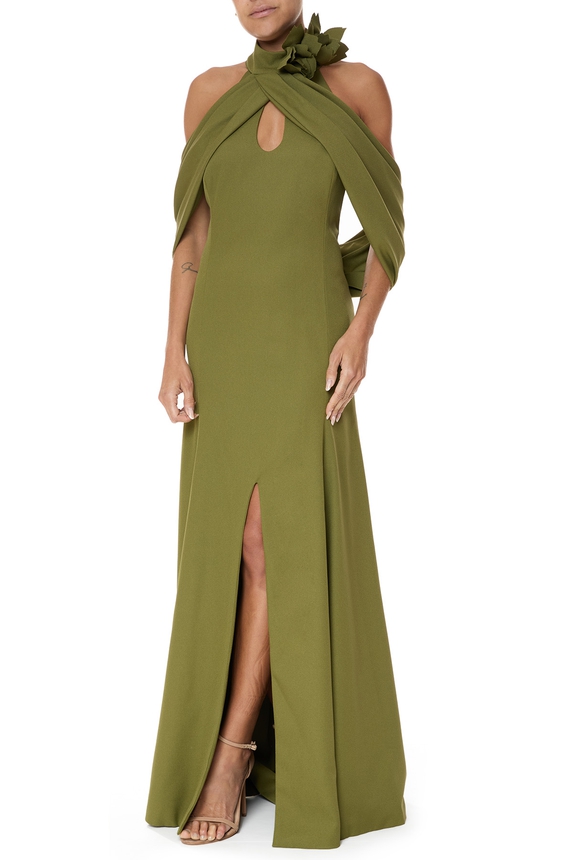 Vestido Longo Crepe Verde - DG75665 Essential Collection