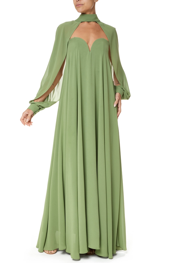 Vestido Longo Crepe Verde - DG77001 Ave Rara