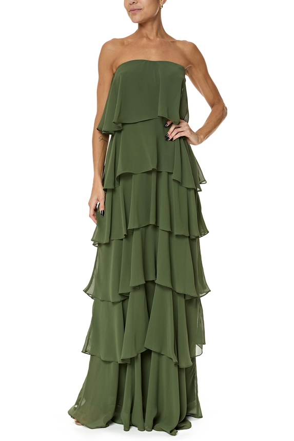 Vestido Longo Crepe Verde - DG76183 Essential Collection