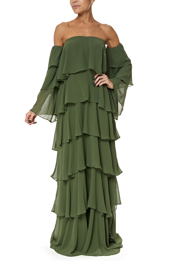 Vestido Longo Crepe Verde - DG76183 Essential Collection