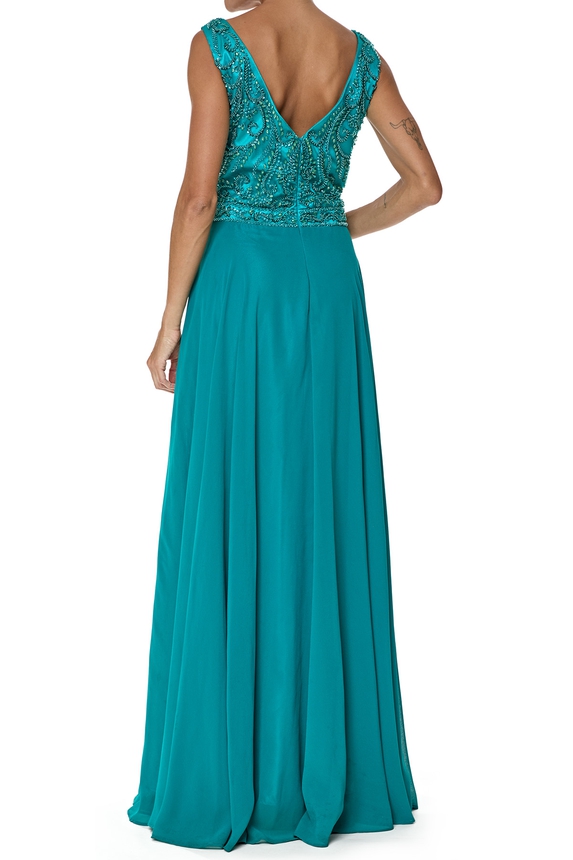 Vestido Longo Crepe Verde - DG76378 Essential Collection
