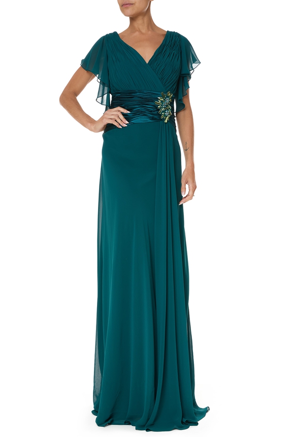 Vestido Longo Crepe Verde - DG77079 Essential Collection