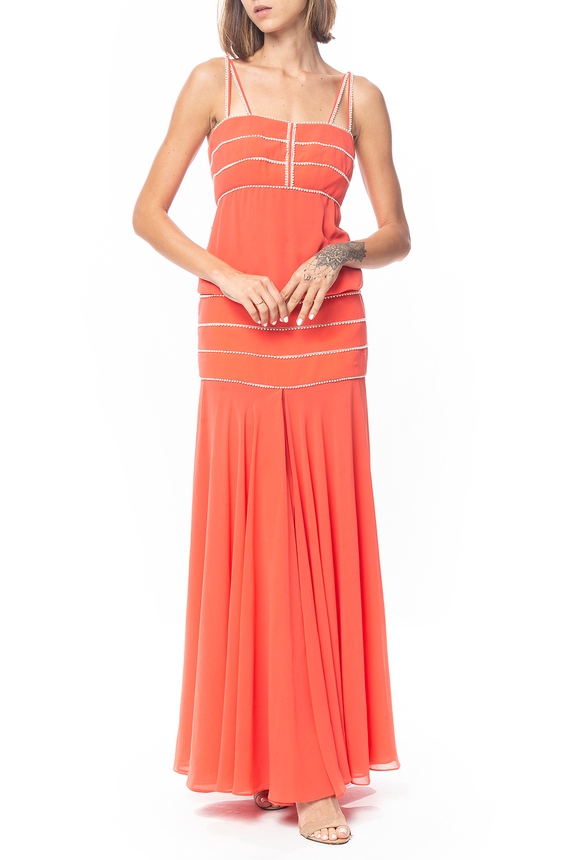 Vestido Longo Crepe Vermelho - DG44107 Candy Brown