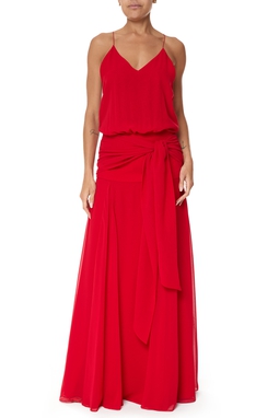 Vestido Longo Crepe Vermelho