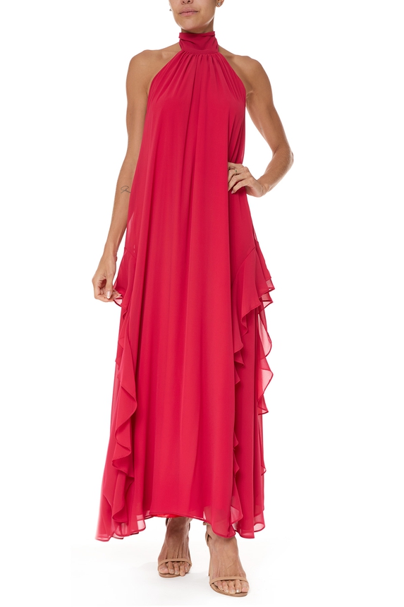 Vestido Longo Crepe Vermelho - DG76012 Essential Collection