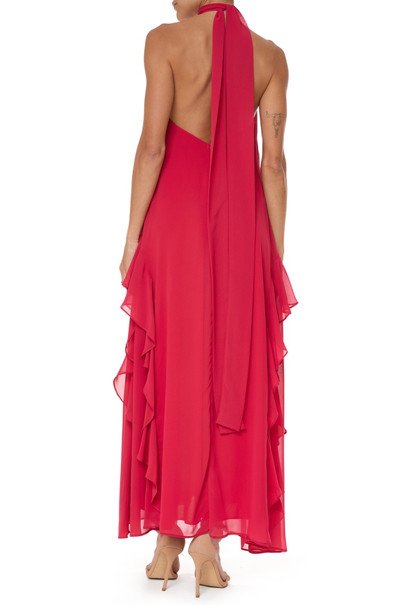 Vestido Longo Crepe Vermelho - DG76012 Essential Collection