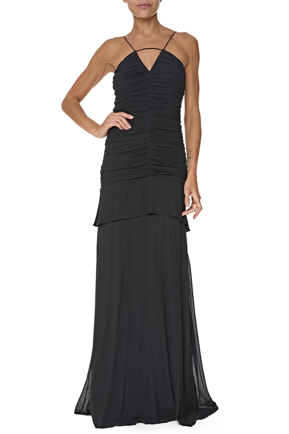 Vestido Longo Crepe Preto - DG76637 Le Lis Blanc