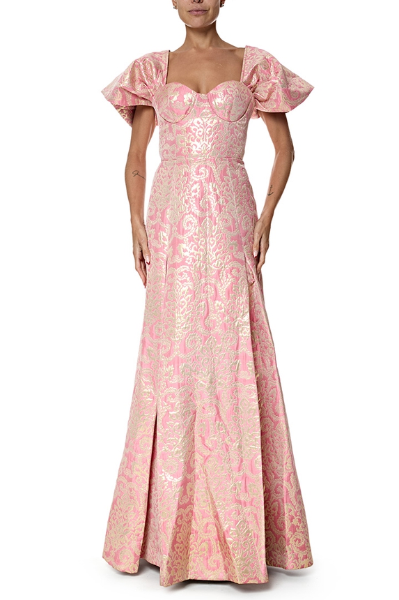 Vestido Longo Jacquard Rosa - DG77034 Olympiah