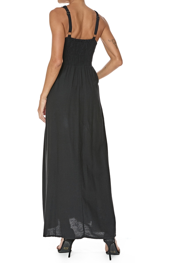 Vestido Longo Linho Preto - DG76413 Farm