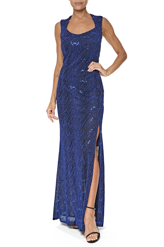 Vestido Longo Lurex Azul - DG76707 Essential Collection