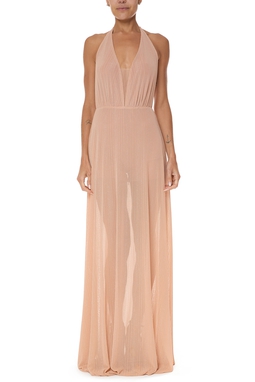 Vestido Longo Lurex Bege