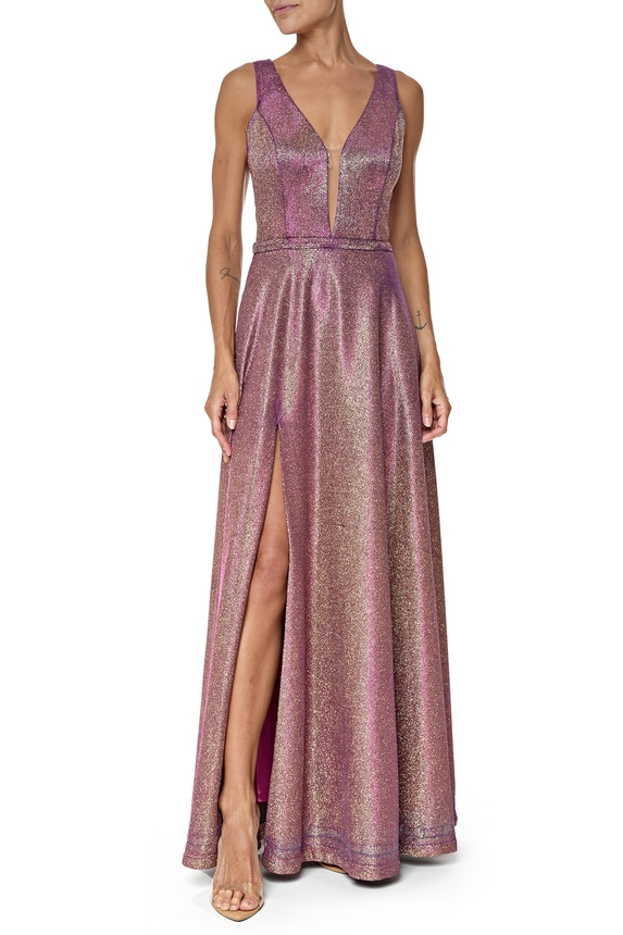 Vestido Longo Lurex Estampado - DG76563 Essential Collection