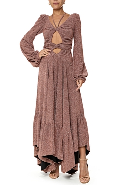 Vestido Longo Lurex Marrom