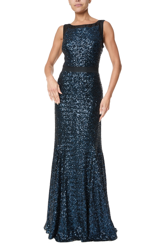 Vestido Longo Paetê Azul - DG75768 Badgley Mischka
