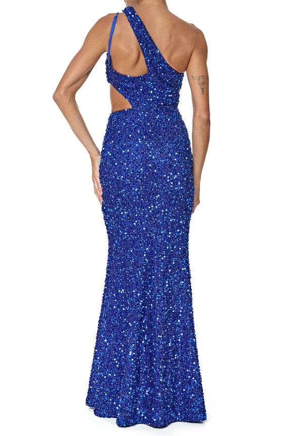 Vestido Longo Paetê Azul - DG76512 Essential Collection