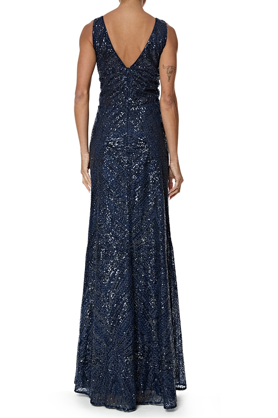 Vestido Longo Paetê Azul - DG77086 Essential Collection