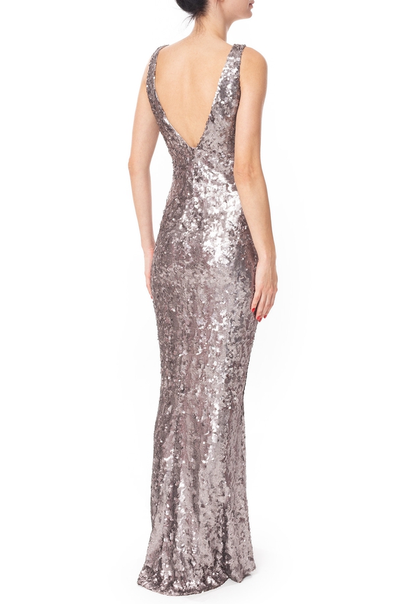 Vestido Longo Paetê Cinza - DG51178 Lita Mortari