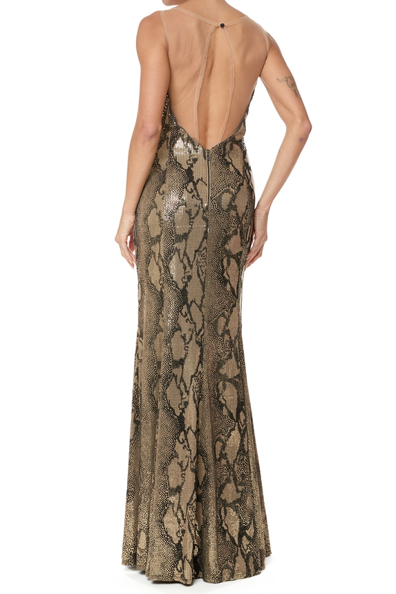 Vestido Longo Paetê Estampado - DG75784 Essential Collection