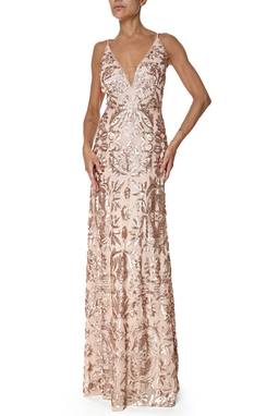 Vestido Longo Paetê Marrom