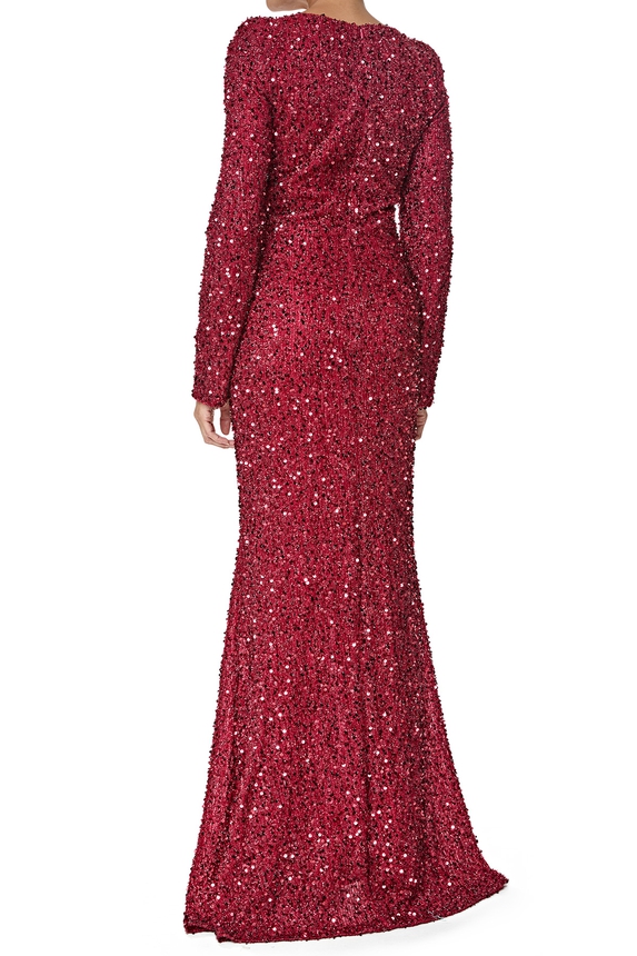 Vestido Longo Paetê Marsala - DG76510 Essential Collection