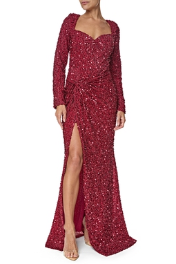 Vestido Longo Paetê Marsala