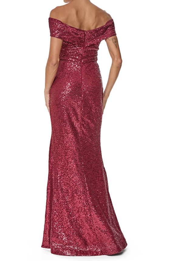 Vestido Longo Paetê Marsala - DG76553 Essential Collection